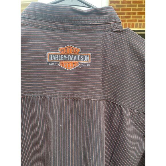 Harley-Davidson Pre-Luxe Mens Button Up Shirt Size 2XL Black Striped 100% Cotton - Picture 6 of 10